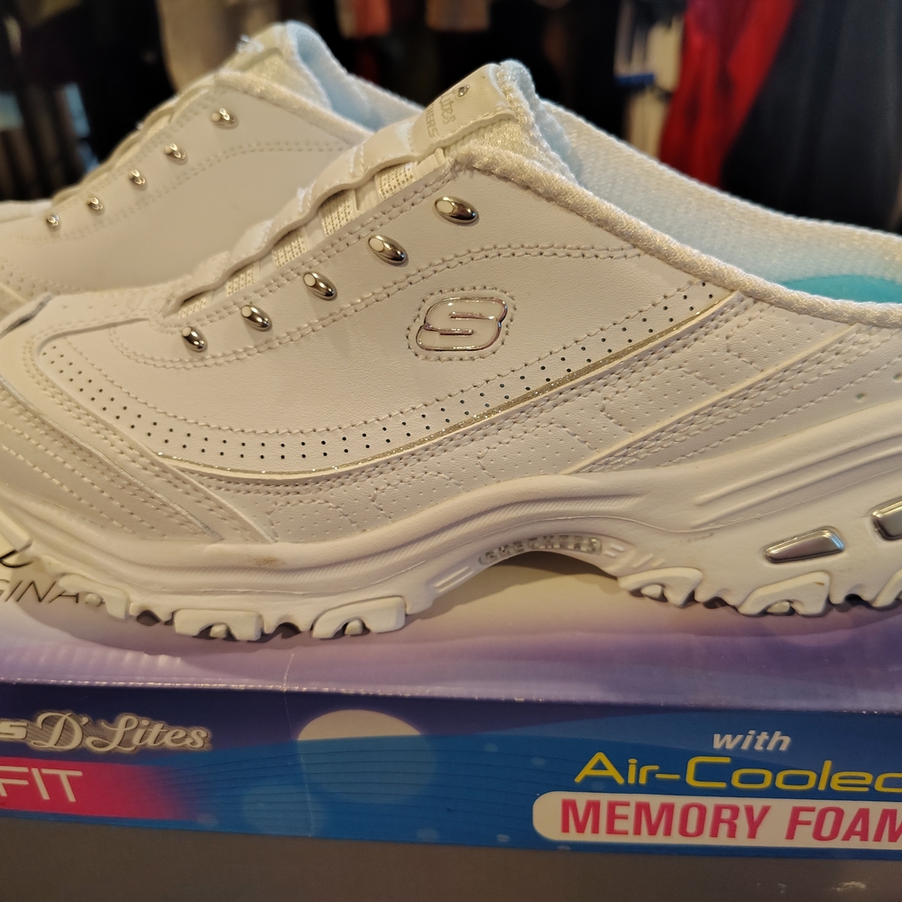 Skechers White Slip-On Sneakers with Chunky Sole